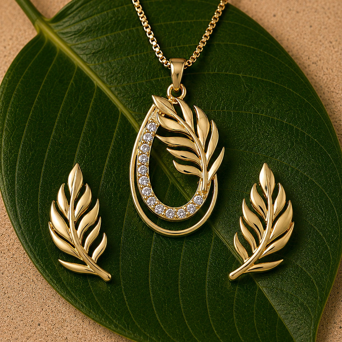 YADEEP Golden Leaf Glow Pendant Set