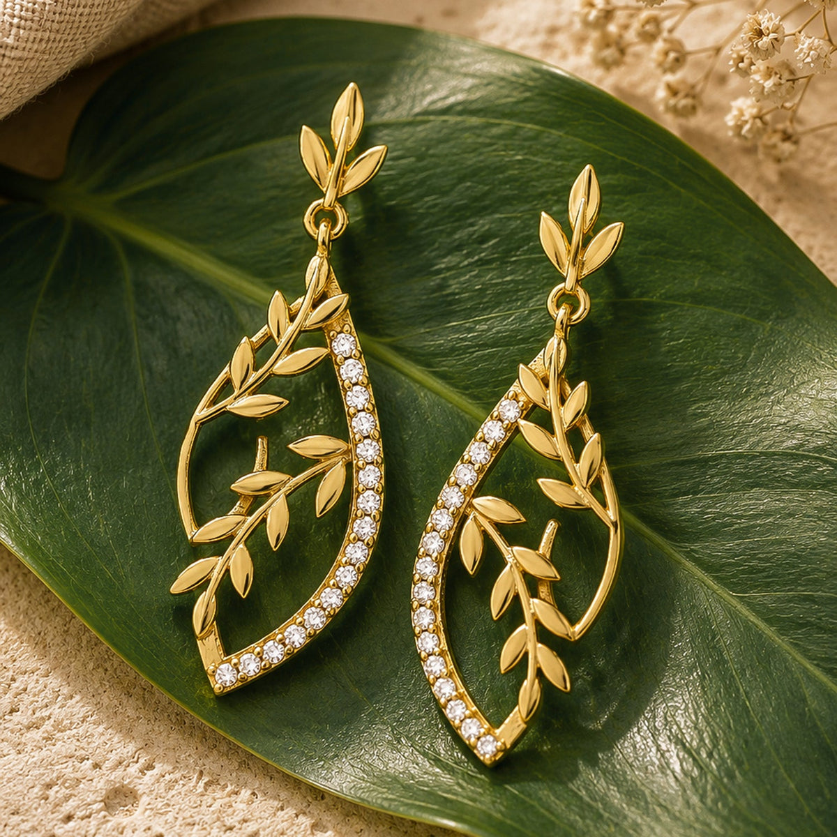 YADEEP Golden Leaf Glow Drop Earrings