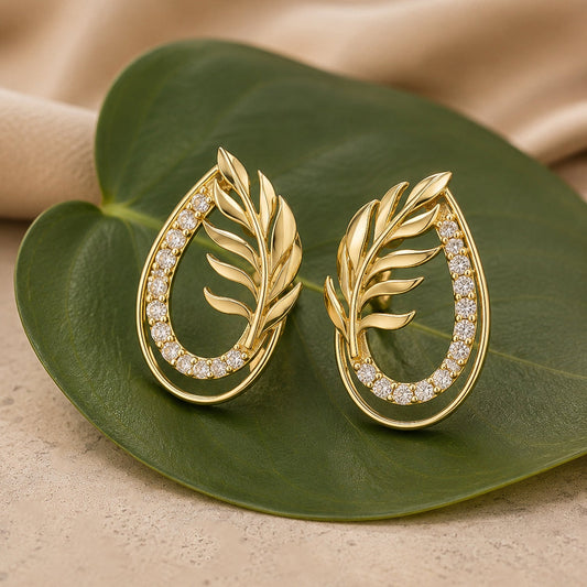 YADEEP Golden Leaf Glow Stud Earrings