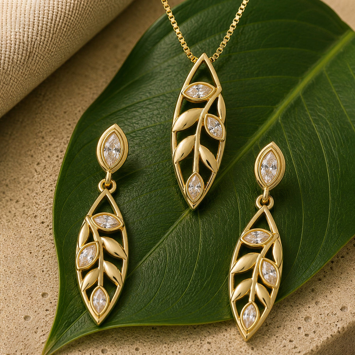YADEEP Golden Petal Pendant Set