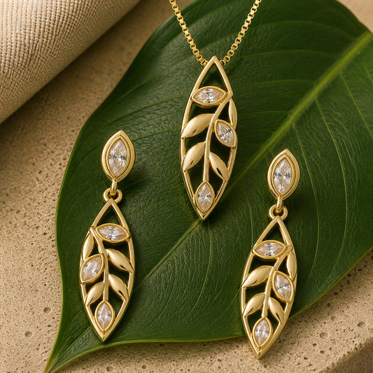 YADEEP Golden Petal Pendant Set