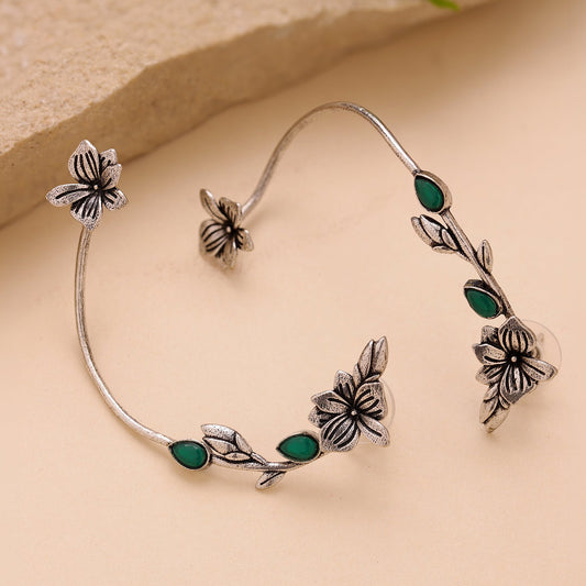 YADEEP Green Vine Oxidised Ear Cuff
