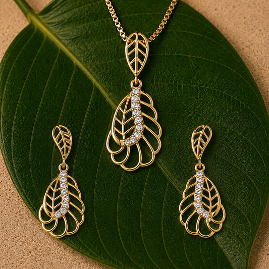 YADEEP Layered Leaf Pendant Set