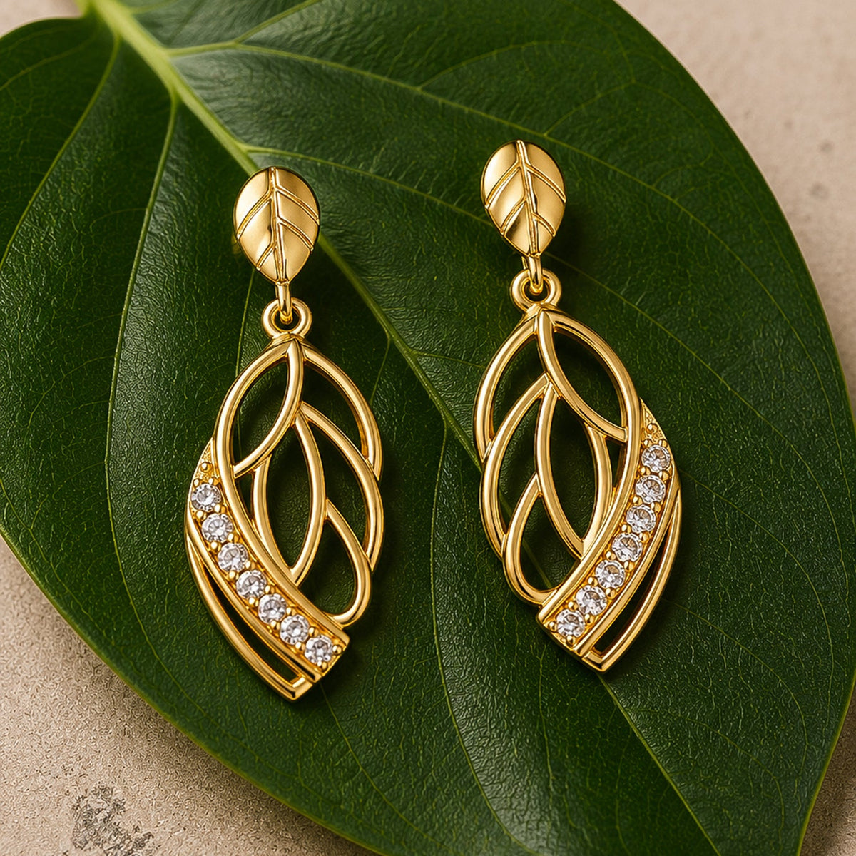 YADEEP Open Leaf Twist Drop Earrings
