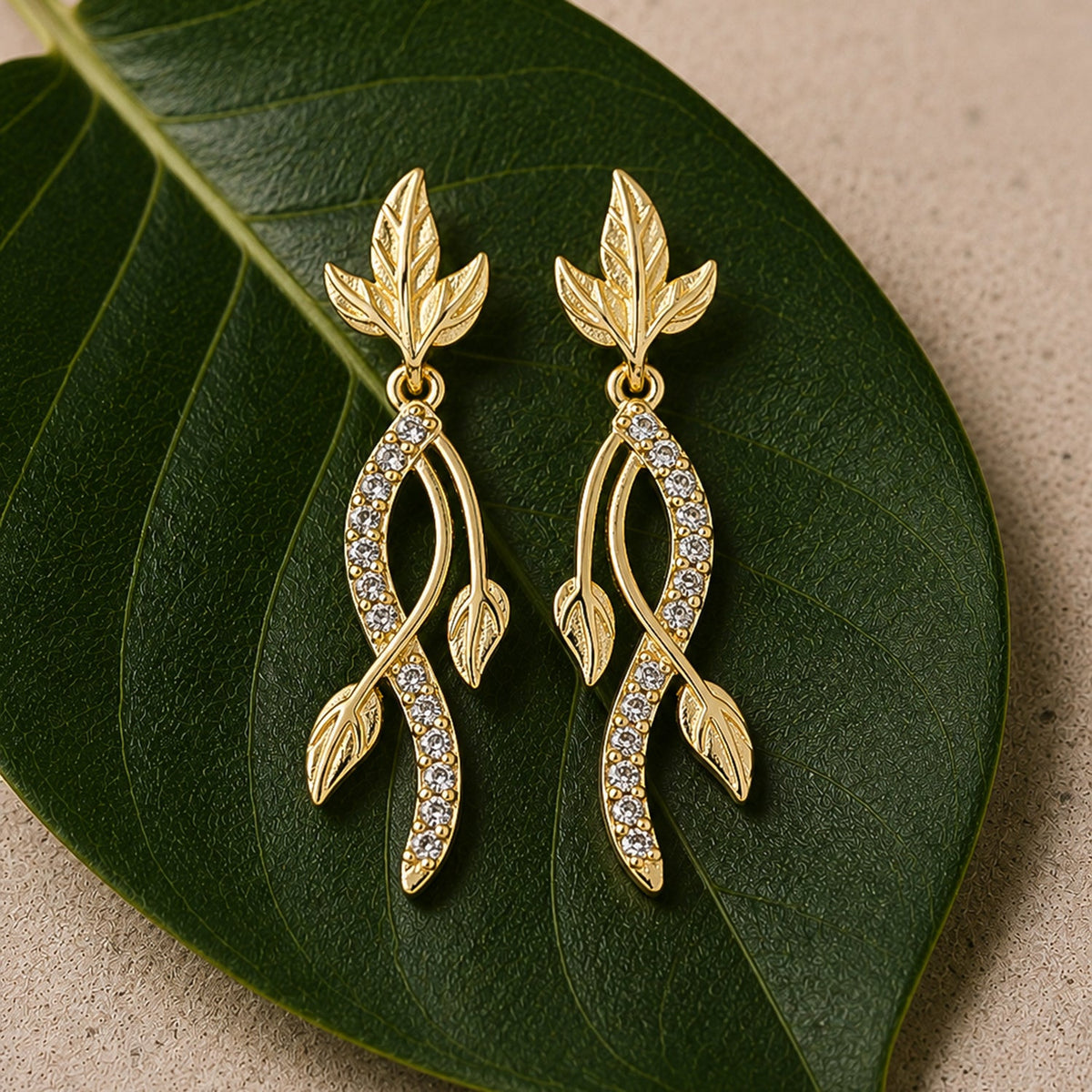YADEEP Twisted Leaf Drop Earrings