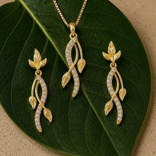YADEEP Twisted Leaf Pendant Set